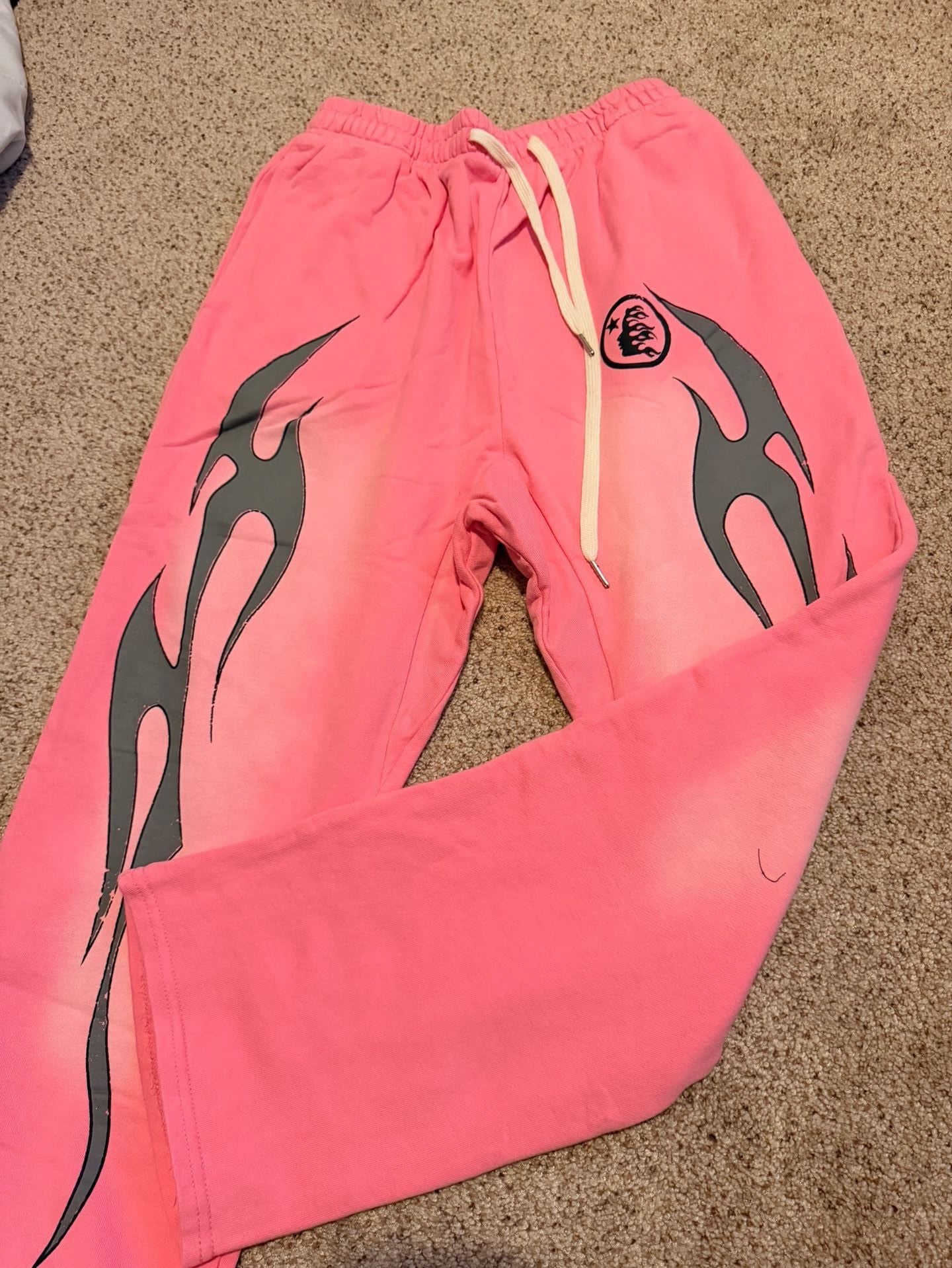 Hellstar Capsule 10 Flame Graphic Flare Sweatpants in Pink/Grey 1