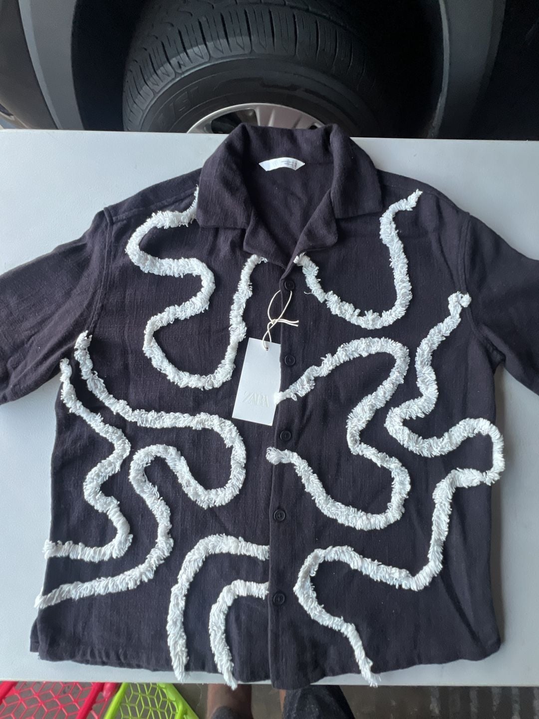 Zara Black Embroidered Texture Short Sleeve Cuban Shirt 2