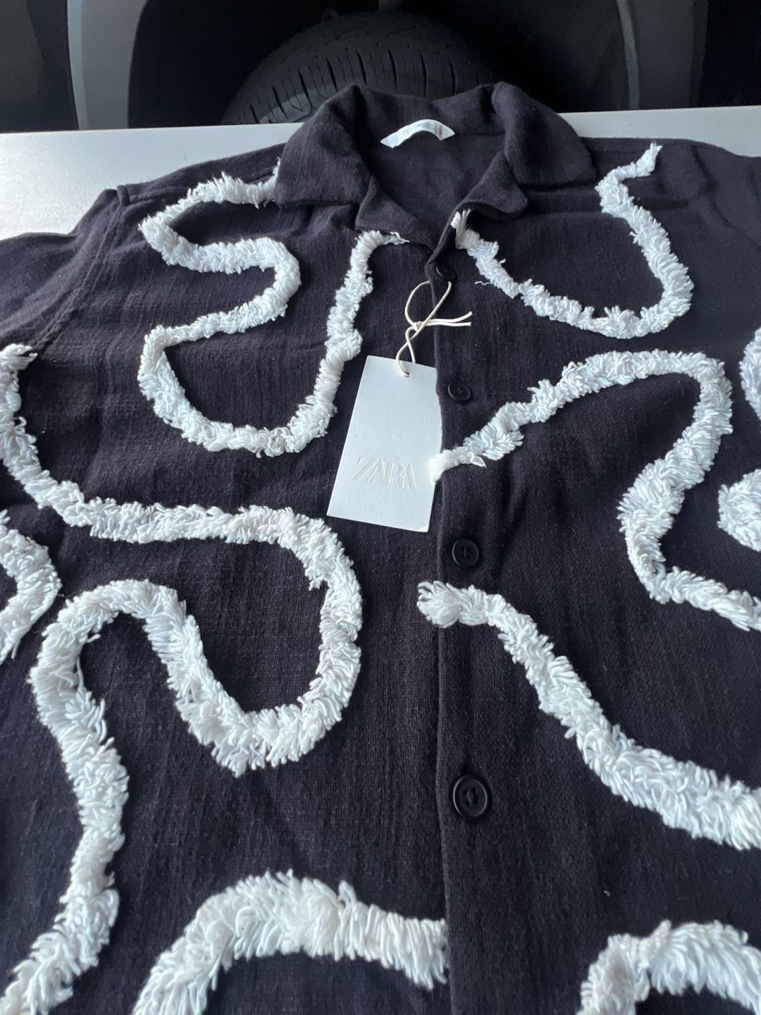 Zara Black Embroidered Texture Short Sleeve Cuban Shirt 4