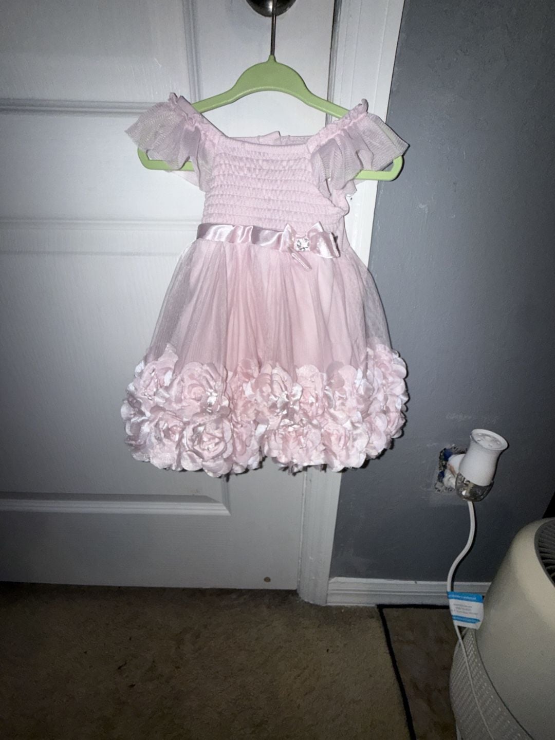 Nannette Baby Pink Flutter Sleeve Dress with Rosette Skirt 2