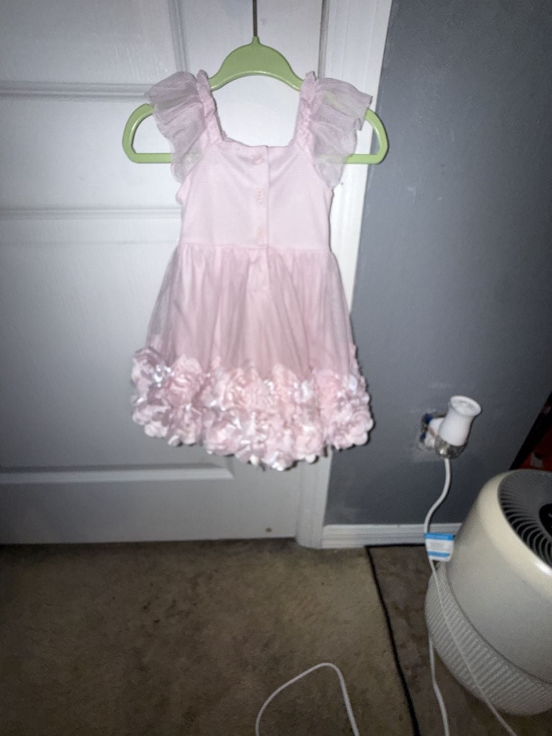 Nannette Baby Pink Flutter Sleeve Dress with Rosette Skirt 3