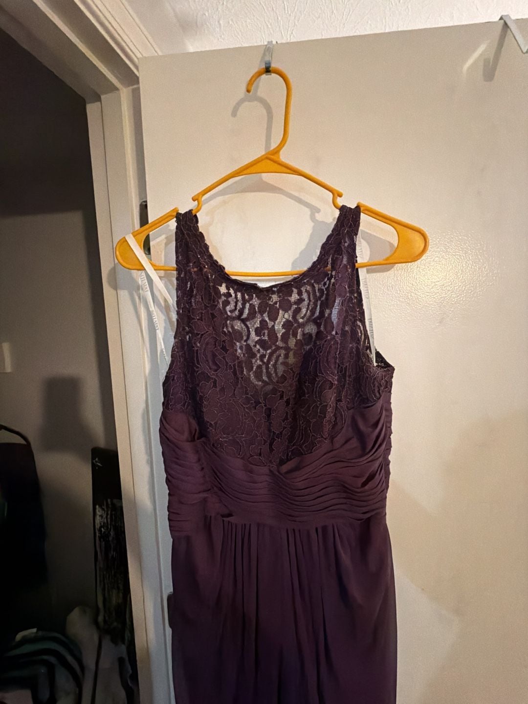 David's Bridal Plum Lace Illusion Neckline Bridesmaid Formal Gown 2