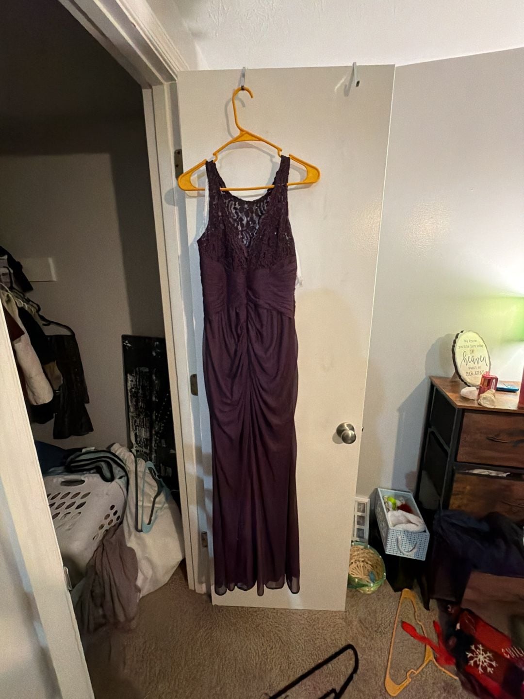 David's Bridal Plum Lace Illusion Neckline Bridesmaid Formal Gown 6