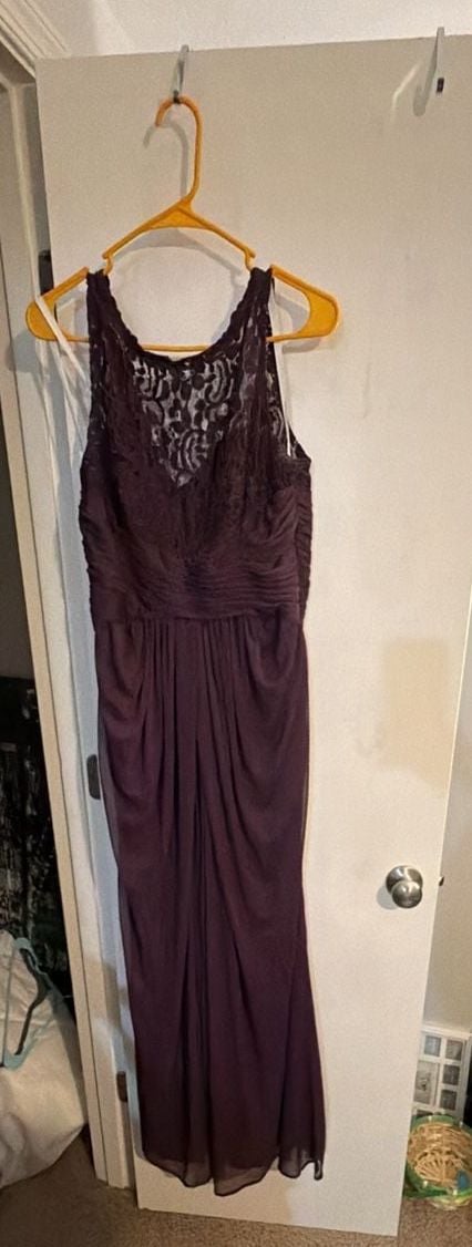 David's Bridal Plum Lace Illusion Neckline Bridesmaid Formal Gown 1