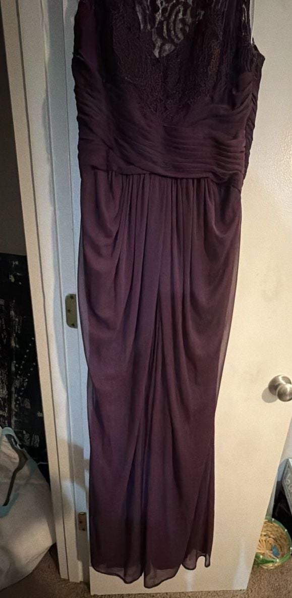 David's Bridal Plum Lace Illusion Neckline Bridesmaid Formal Gown 4