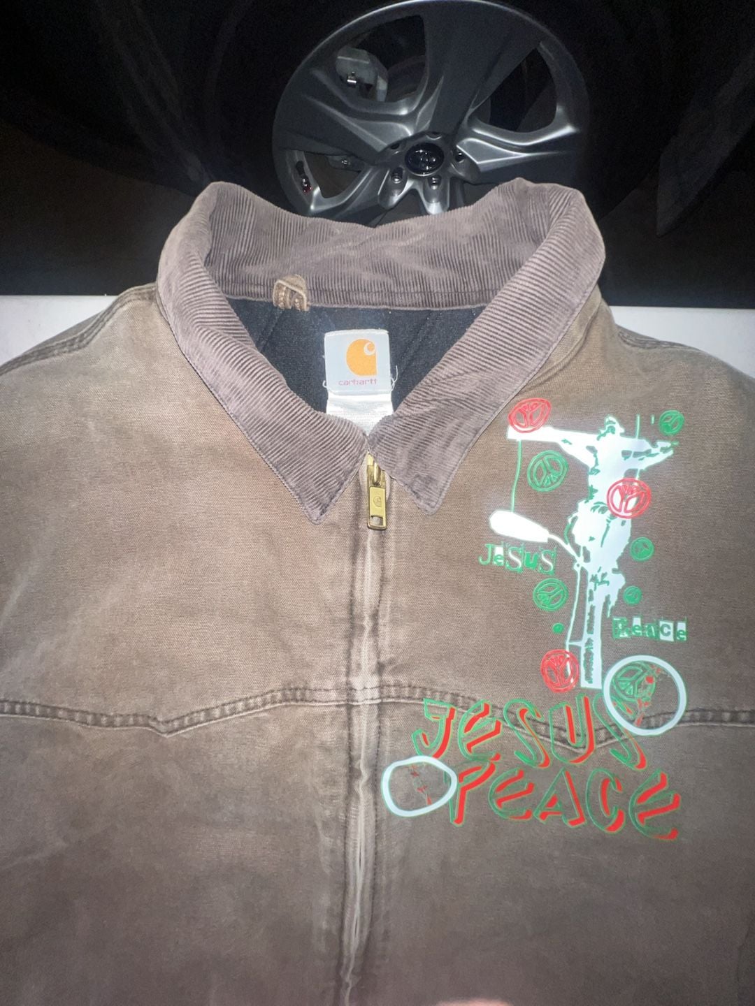 Vintage Carhartt Santa Fe J14 CHT Duck Canvas Jacket with Custom Jesus/Peace Graphic 12