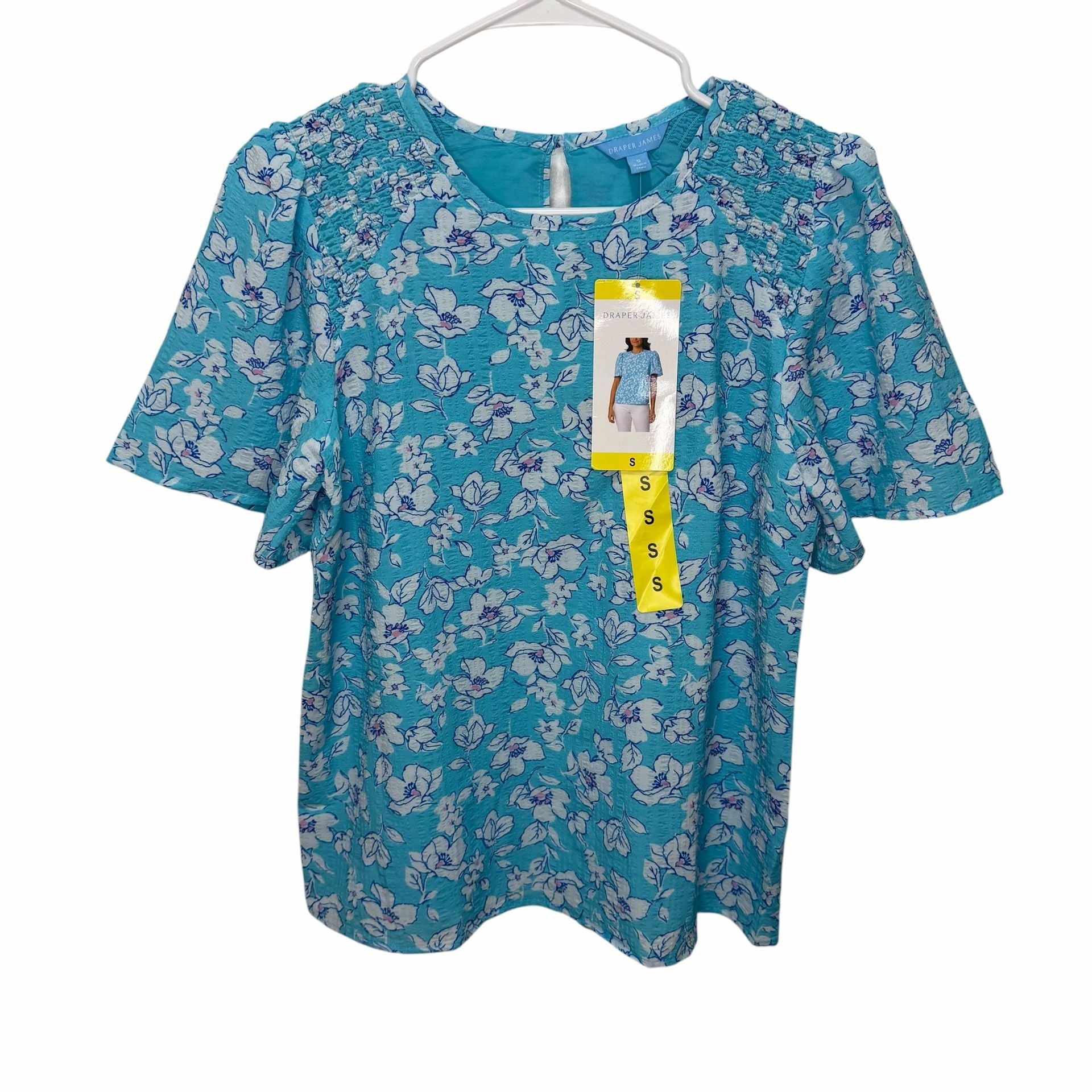 Draper James Women's Blue Floral Flutter Sleeve Blouse 3