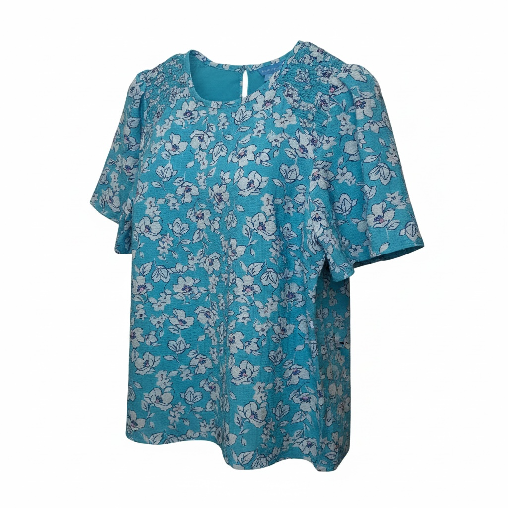 Draper James Women's Blue Floral Flutter Sleeve Blouse 2