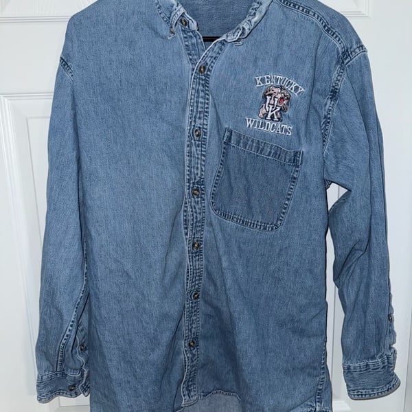 Vintage Planet Athletics Kentucky Wildcats Embroidered Denim Button-Down Shirt