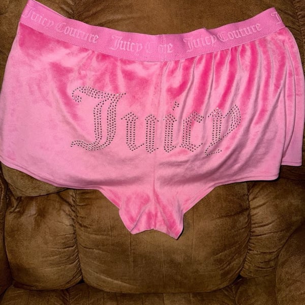Juicy Couture Pink Velour Rhinestone Logo Sleep Shorts