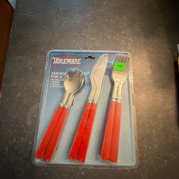 Vintage Stainless Tableware 12-Piece Service for 4 with Red Handles