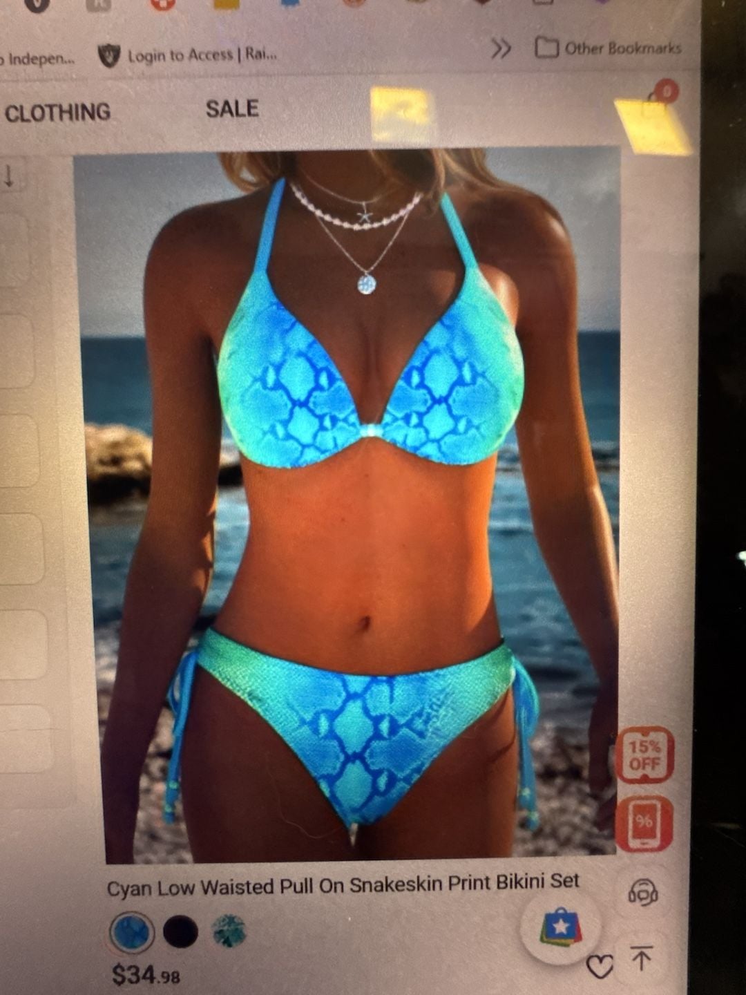 Blue and green tie bikini, snake skin print. 3