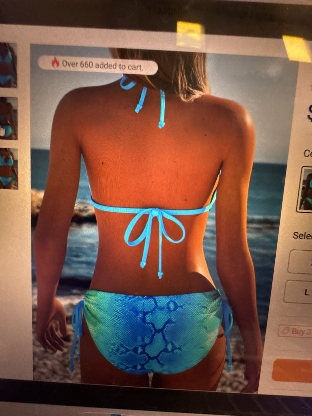 Blue and green tie bikini, snake skin print. 4