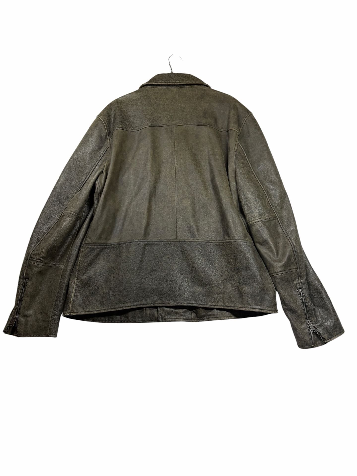 Lucky Brand Black Label Leather Moto Jacket Olive Distressed XL Cow Leather 4