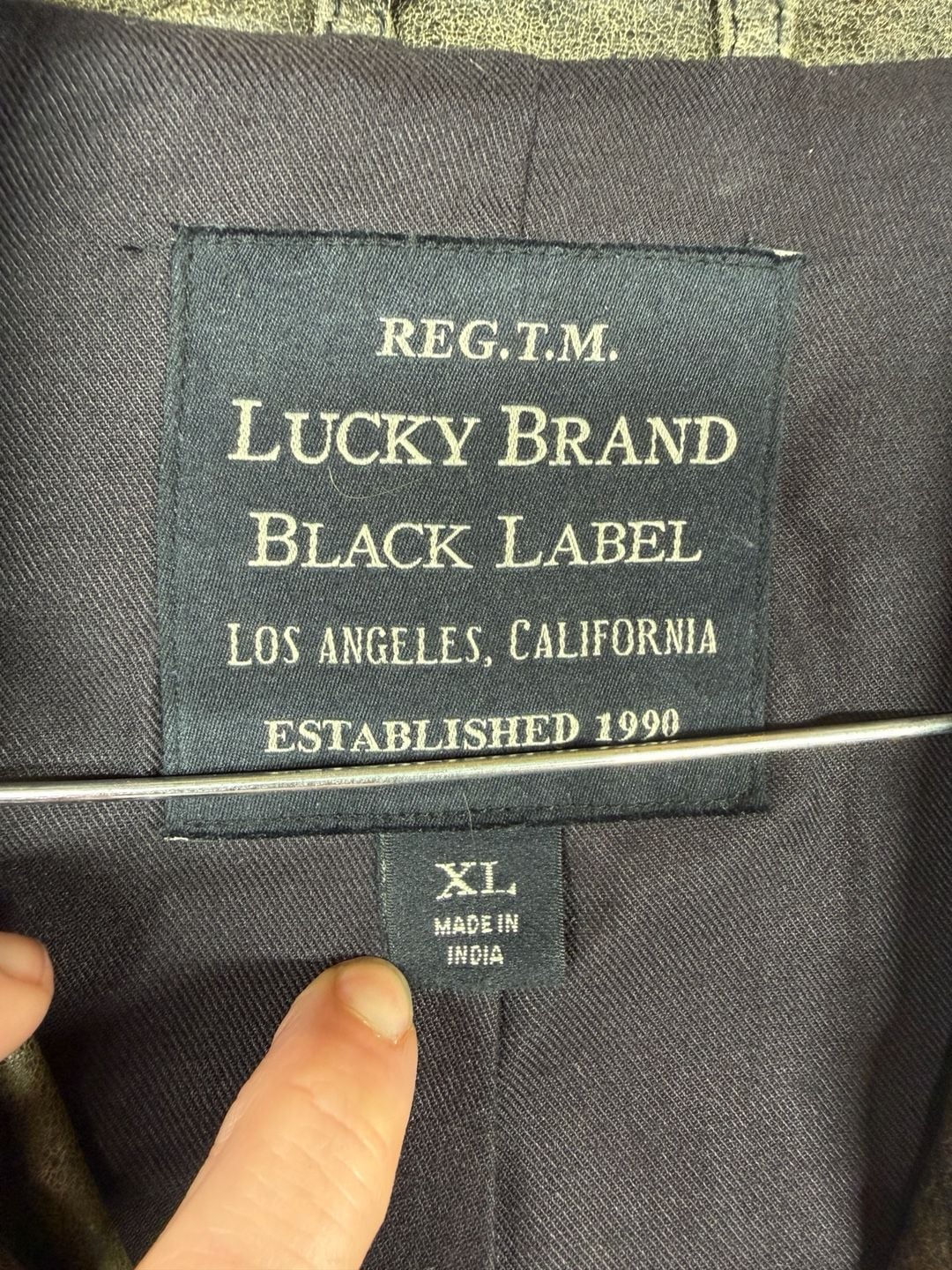 Lucky Brand Black Label Leather Moto Jacket Olive Distressed XL Cow Leather 6