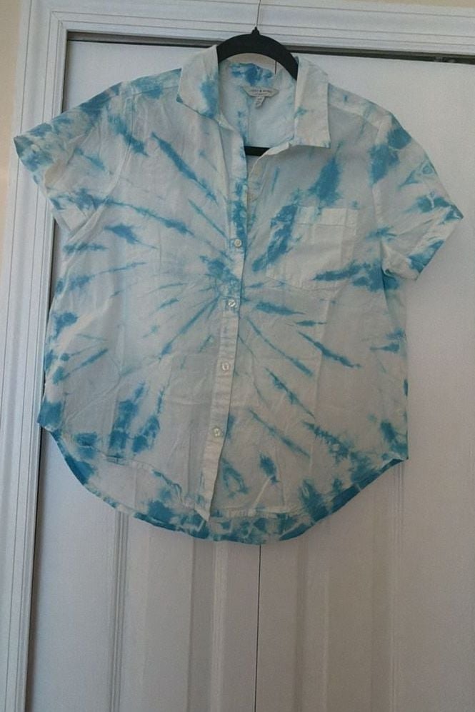 Lucky Brand Women's Blue Tie-Dye Short Sleeve Button Down Shirt 2