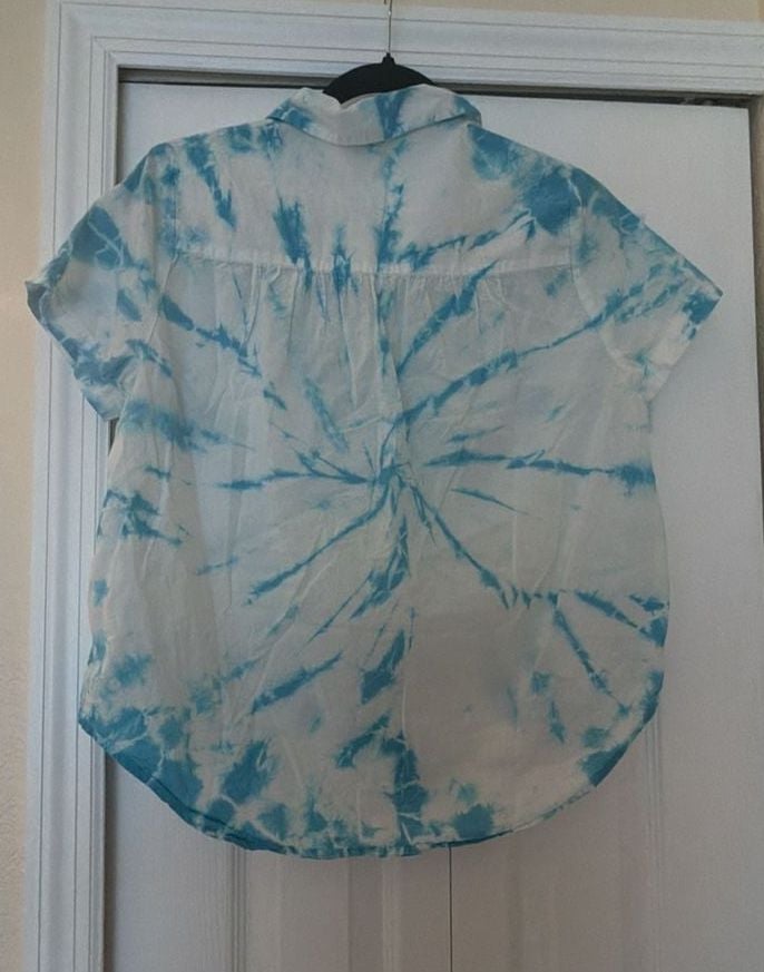 Lucky Brand Women's Blue Tie-Dye Short Sleeve Button Down Shirt 4