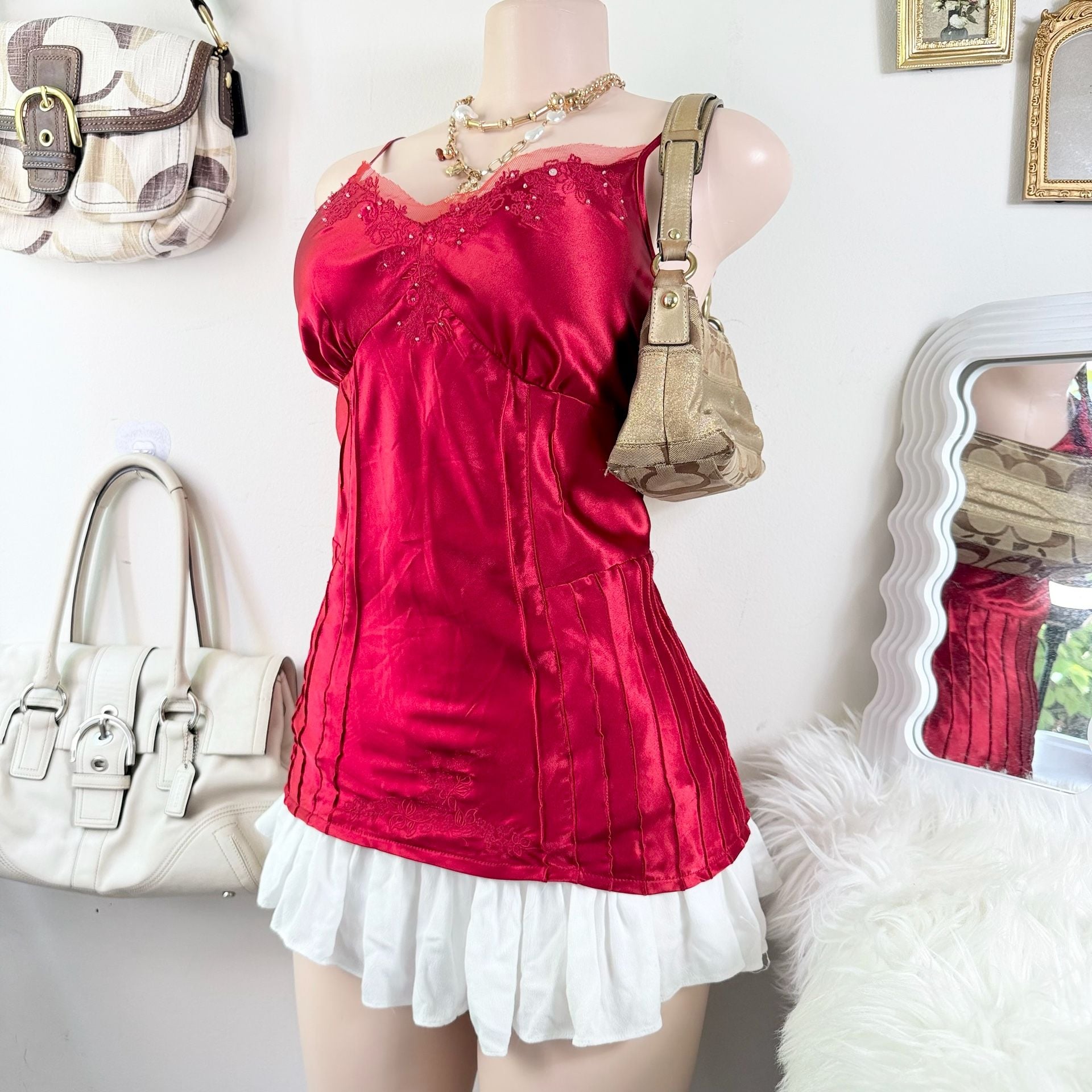 Y2K Fairycore Satin Red Cami Slip Top 3