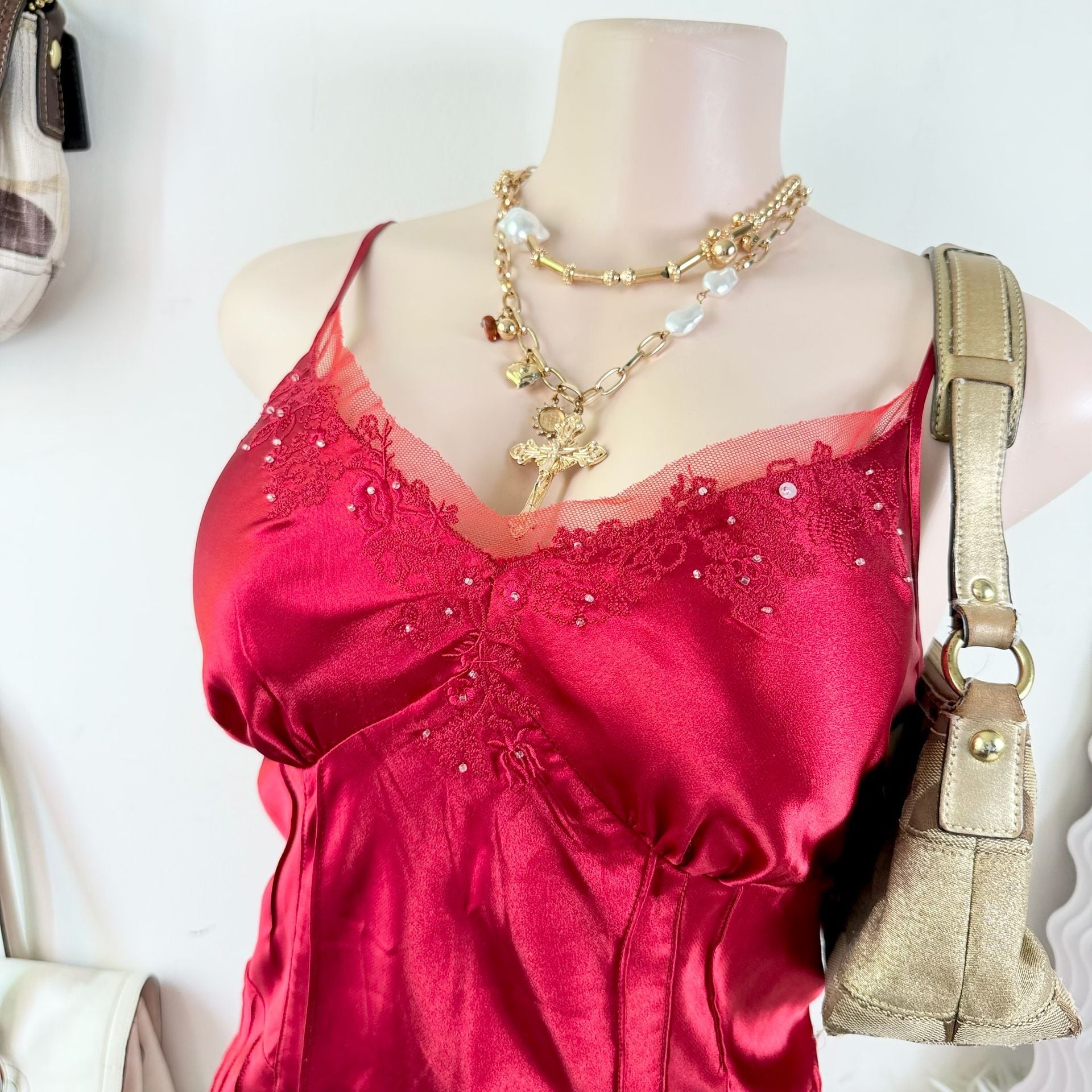 Y2K Fairycore Satin Red Cami Slip Top 4
