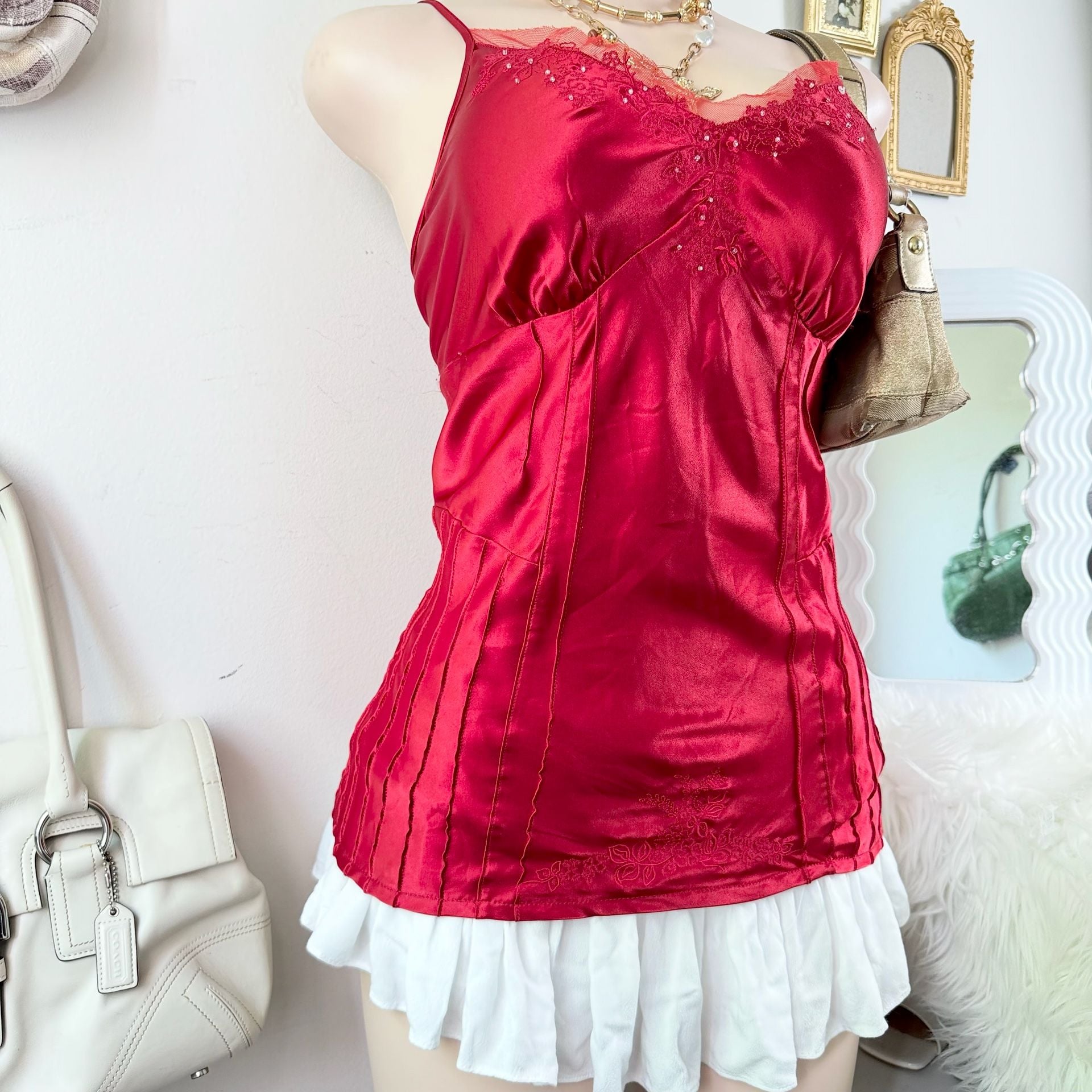 Y2K Fairycore Satin Red Cami Slip Top 5