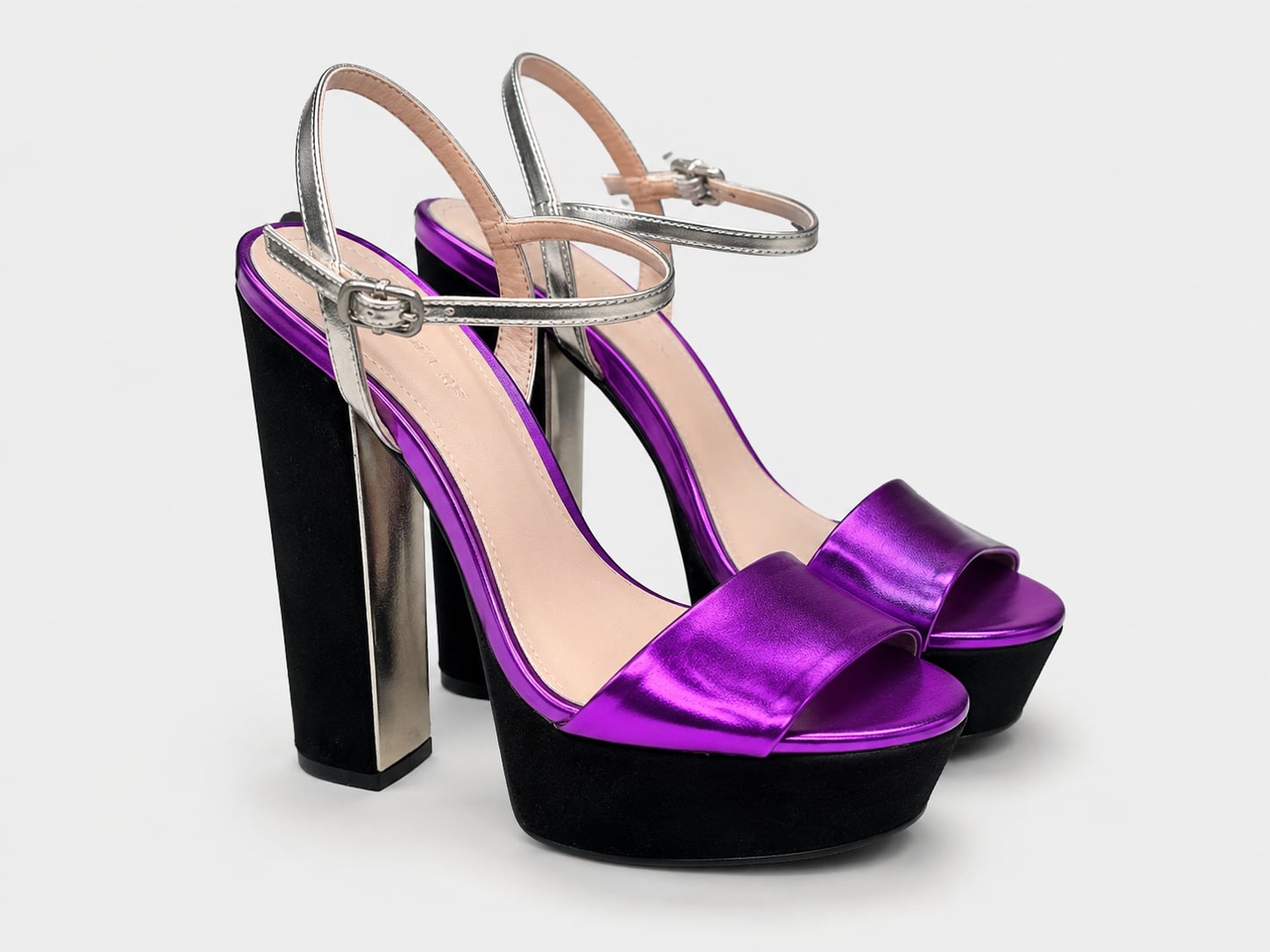 ALDO Metallic Purple Ankle Strap Platform Heels and Matching Clutch Bag Set 2