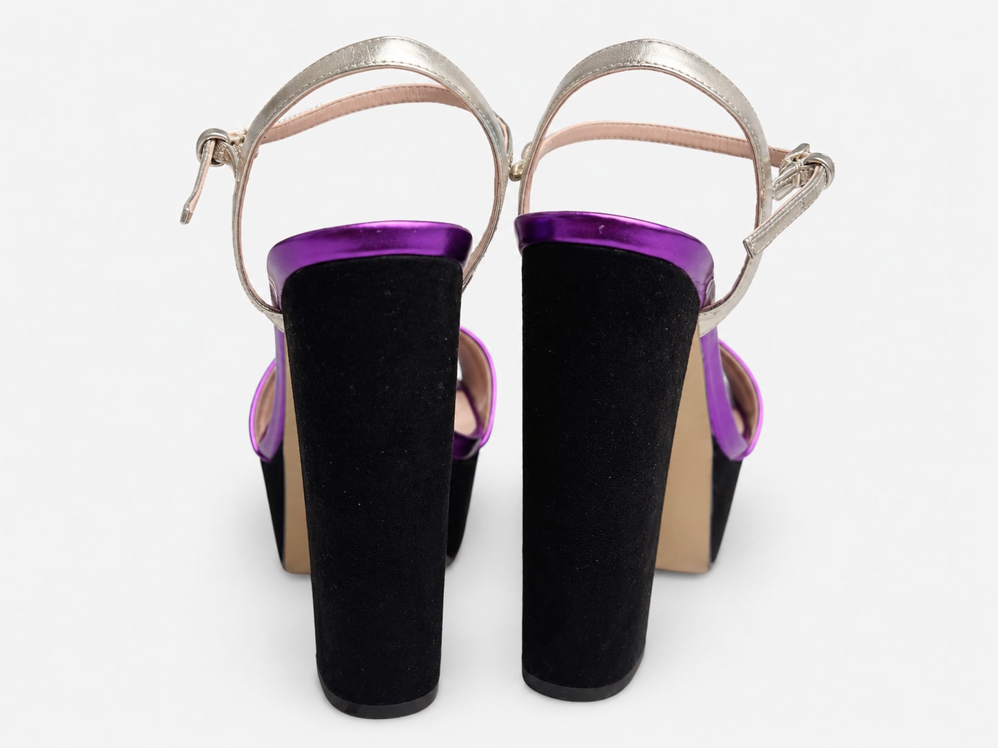 ALDO Metallic Purple Ankle Strap Platform Heels and Matching Clutch Bag Set 4