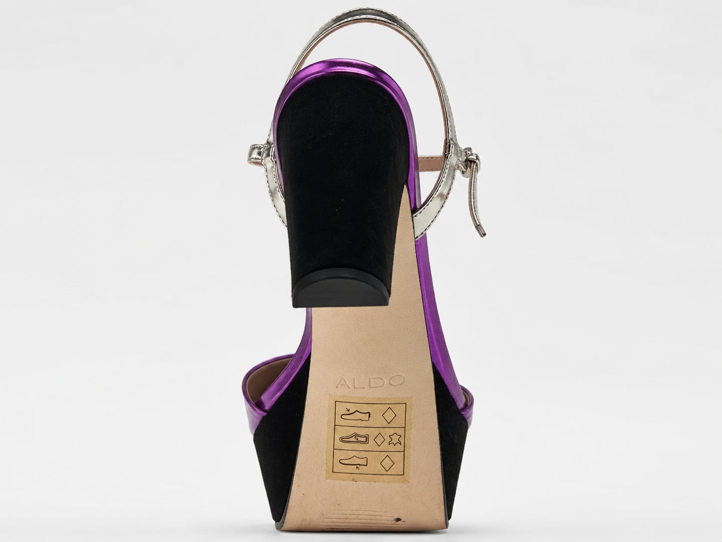ALDO Metallic Purple Ankle Strap Platform Heels and Matching Clutch Bag Set 5