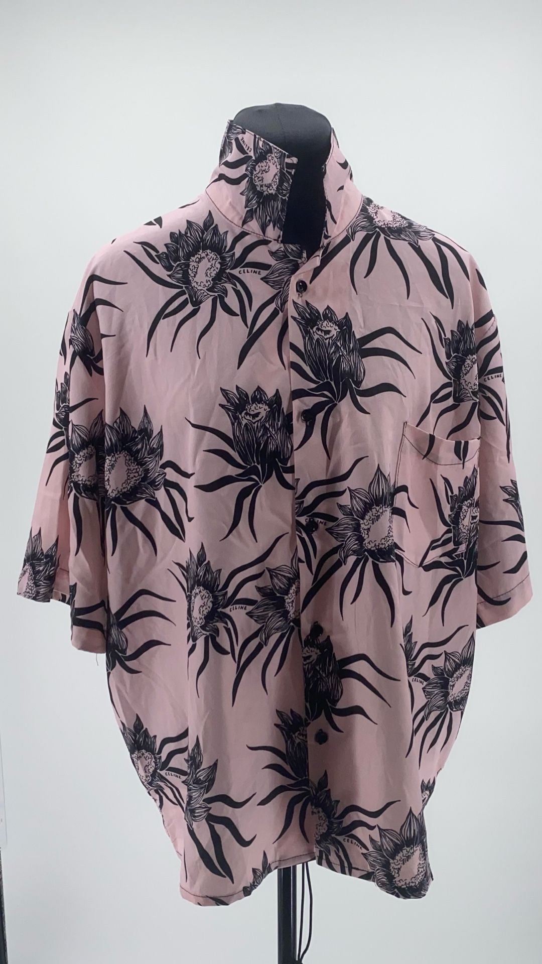 Celine 21SS Loose Hawaiian Shirt in Printed Viscose Pink/Black 2