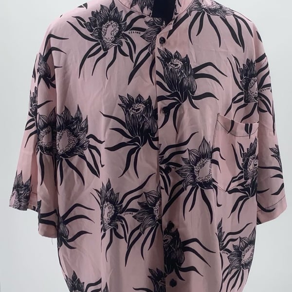 Celine 21SS Loose Hawaiian Shirt in Printed Viscose Pink/Black