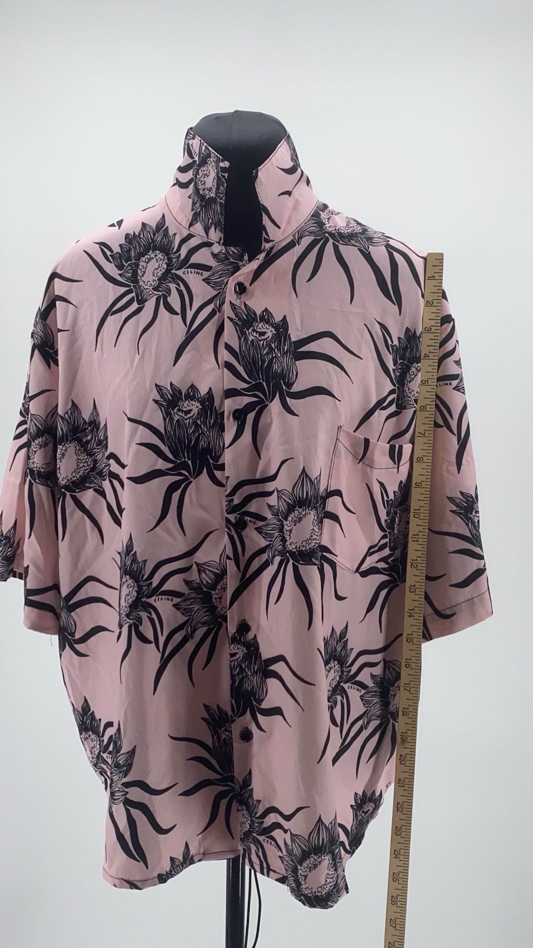 Celine 21SS Loose Hawaiian Shirt in Printed Viscose Pink/Black 5