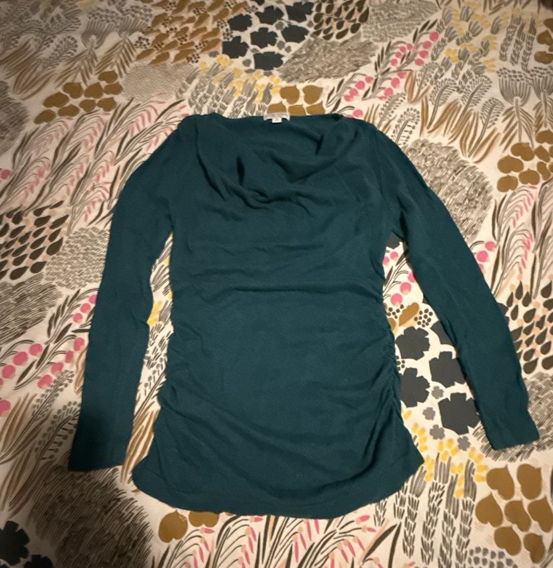 Liz Lange Maternity Teal Long Sleeve Side Ruched Top 1