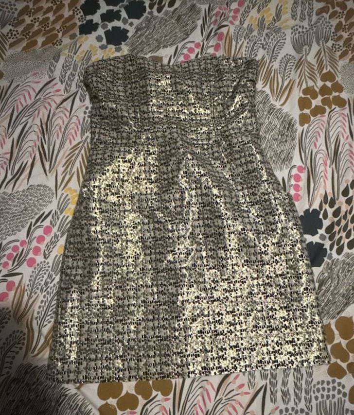 H&M Metallic Gold and Black Strapless Party Mini Dress 2