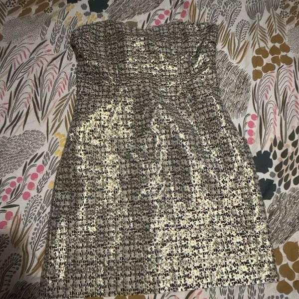 H&M Metallic Gold and Black Strapless Party Mini Dress