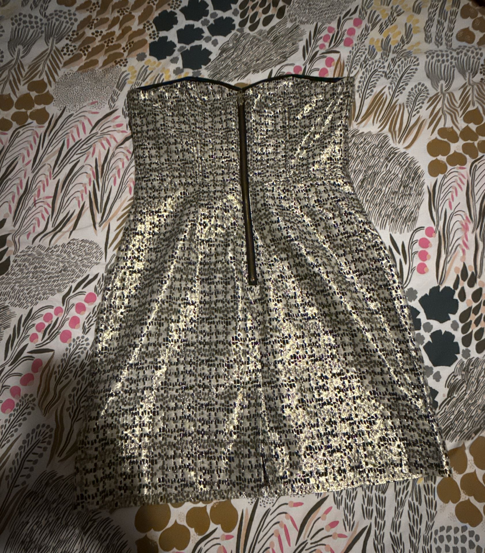 H&M Metallic Gold and Black Strapless Party Mini Dress 4