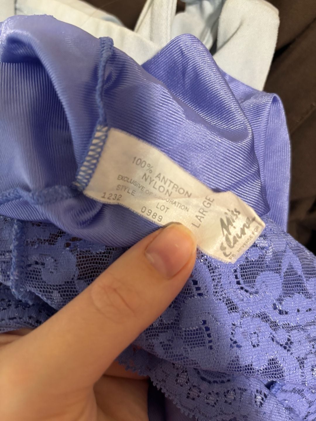 Vintage Miss Elaine Periwinkle Blue Antron Nylon Lace Chemise Nightgown 3
