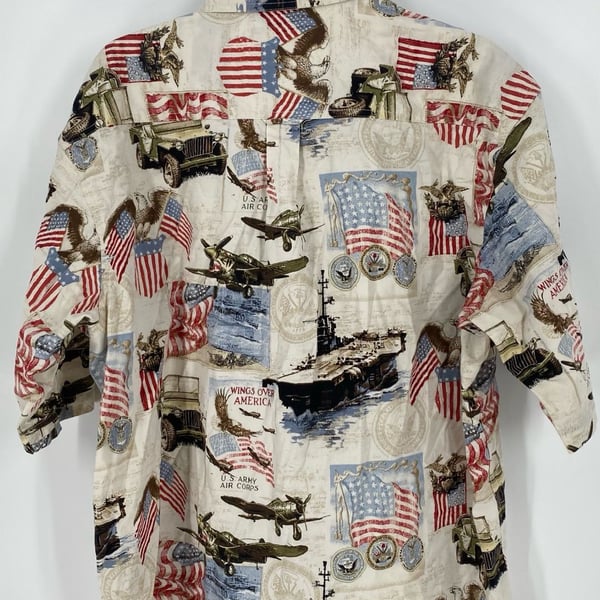 RedHead Wings Over America U.S. Army Air Corps Military Print Short Sleeve Button-Down Shirt