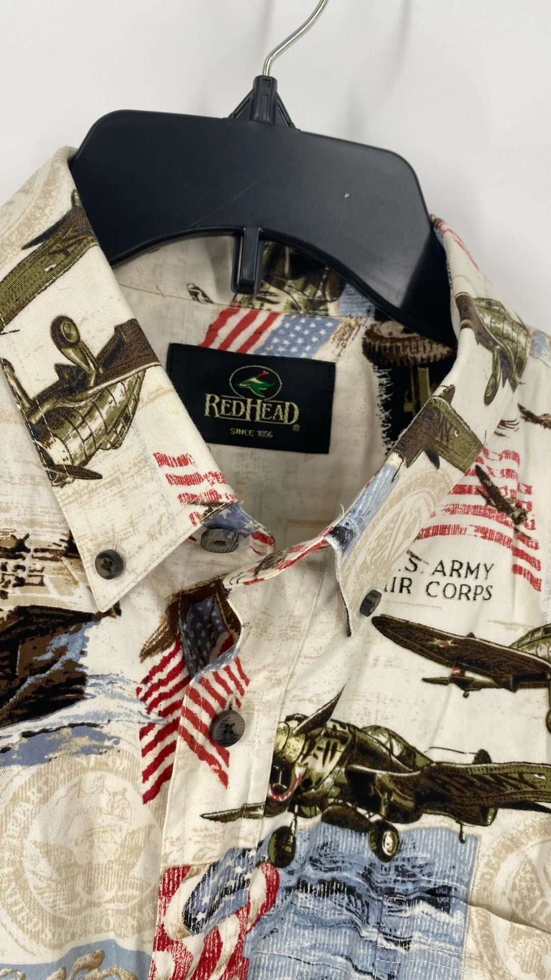 RedHead Wings Over America U.S. Army Air Corps Military Print Short Sleeve Button-Down Shirt 4