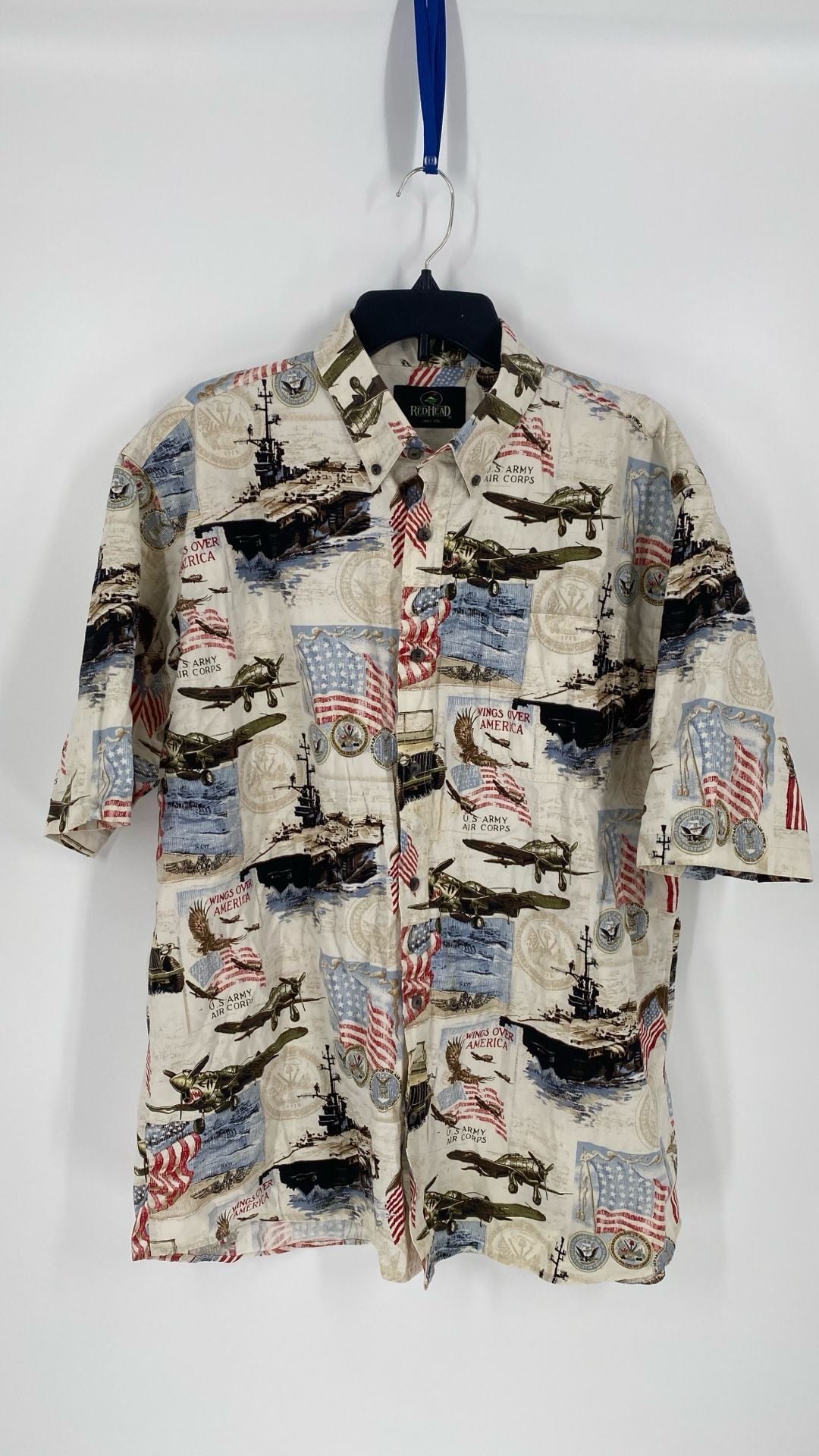 RedHead Wings Over America U.S. Army Air Corps Military Print Short Sleeve Button-Down Shirt 7