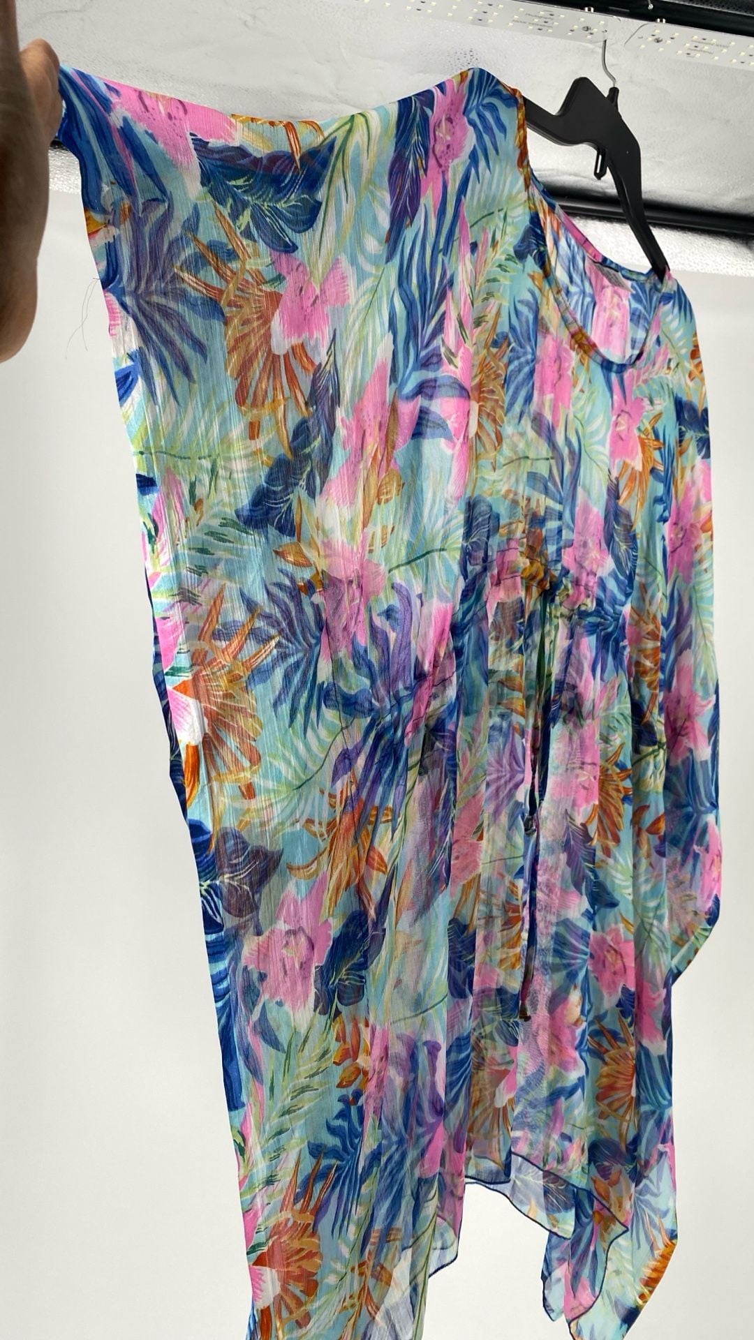 Sunflower Style CHT-108 Tropical Floral Sheer Drawstring Swim Cover-Up Kaftan 5