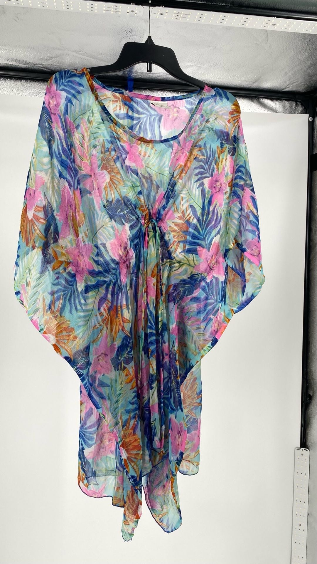Sunflower Style CHT-108 Tropical Floral Sheer Drawstring Swim Cover-Up Kaftan 8