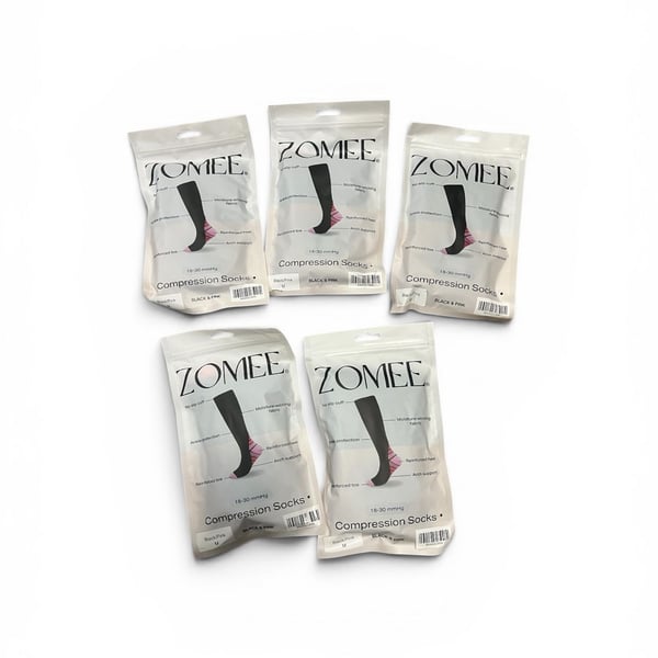 Zomee 18-30 mmHg Compression Socks (Black/Pink, Size M) - 5 Pack