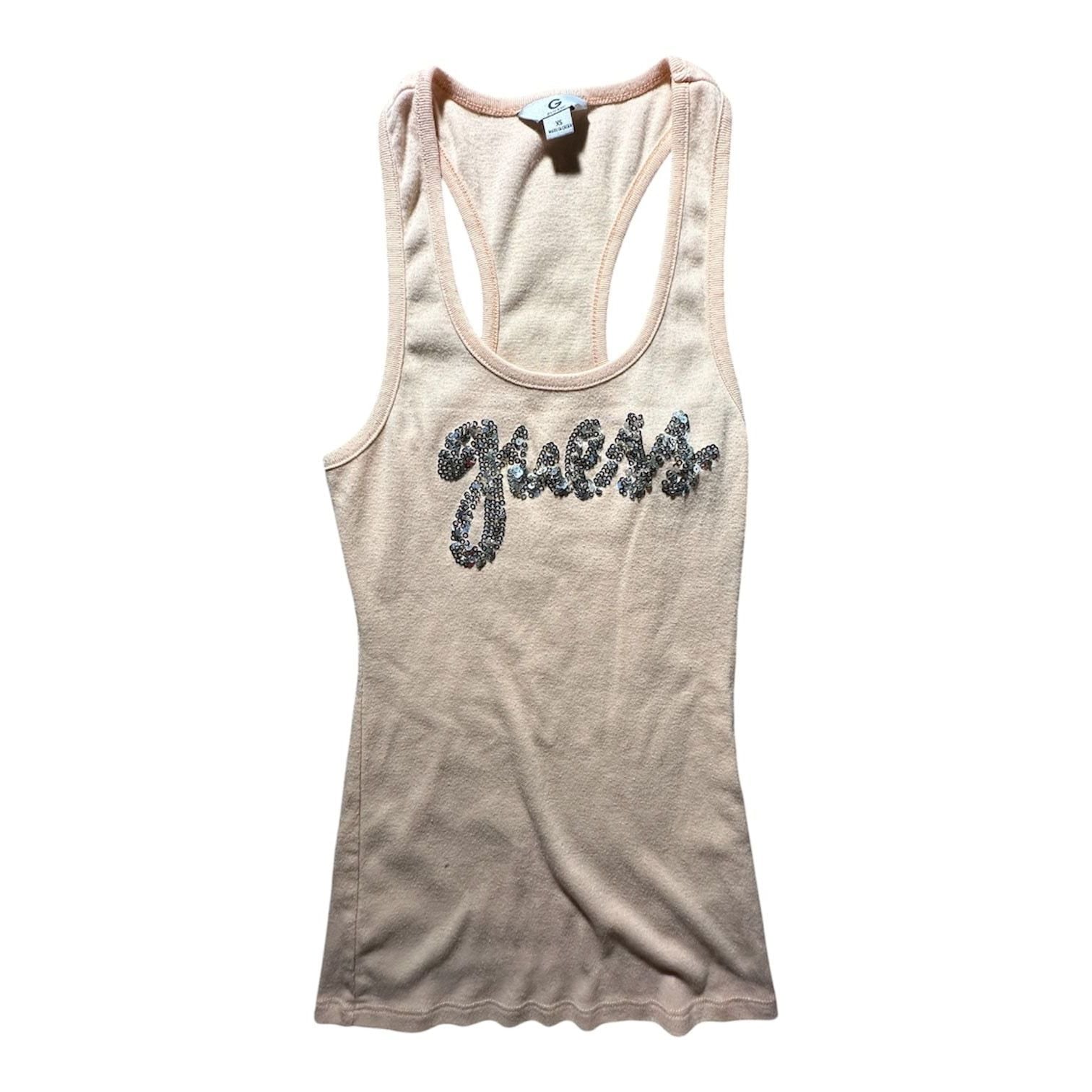 G by Guess Y2K Ribbed Racerback Tank Top with Sequin Logo 2
