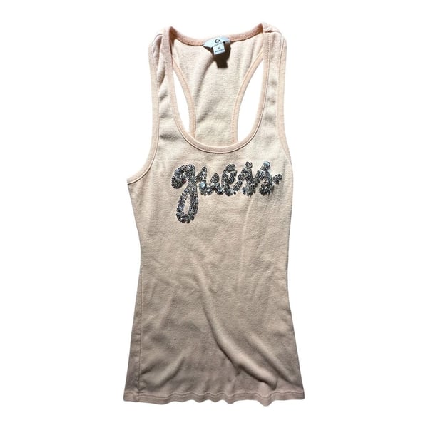 G by Guess Y2K Ribbed Racerback Tank Top with Sequin Logo