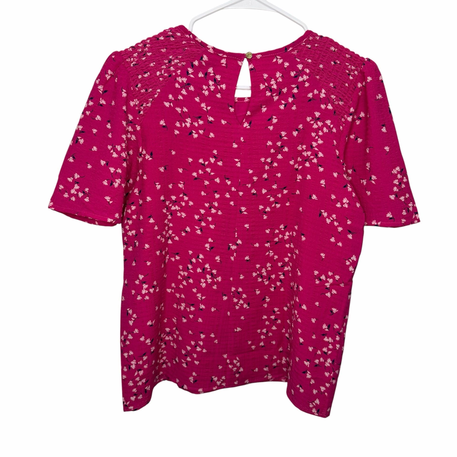 Draper James Pink Floral Flutter Sleeve Smocked Shoulder Blouse 3