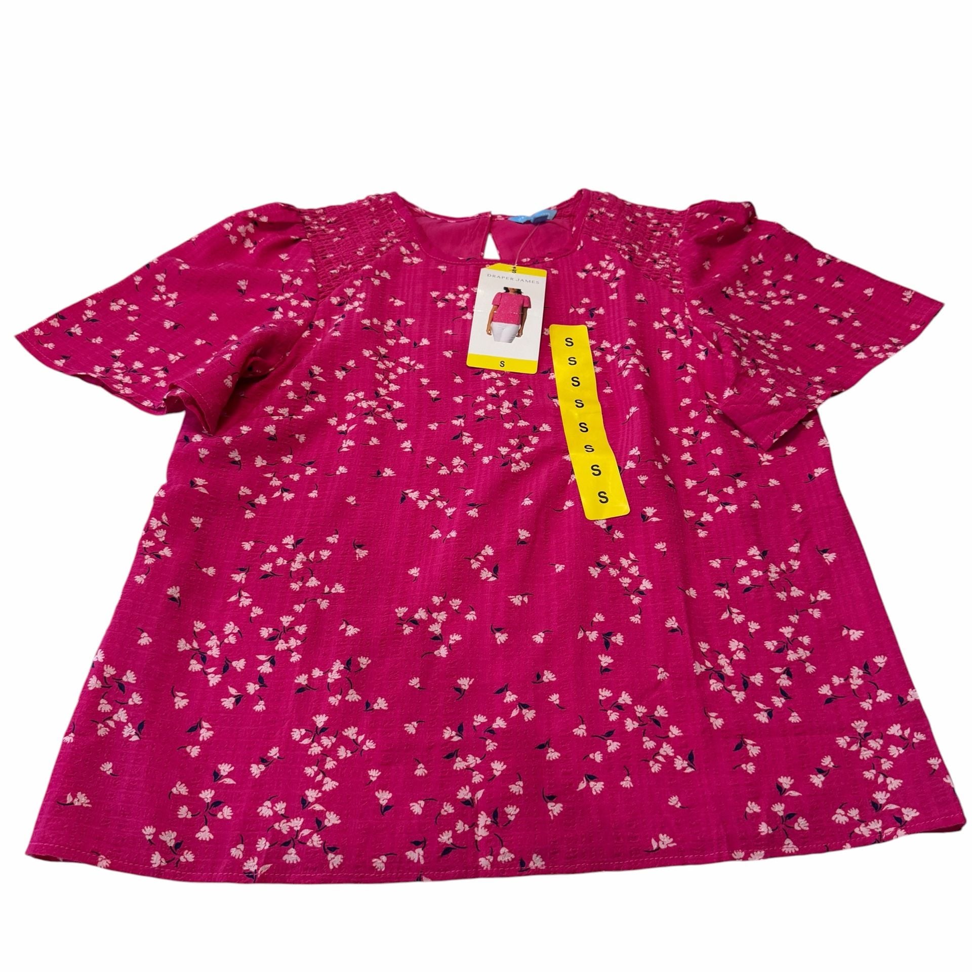 Draper James Pink Floral Flutter Sleeve Smocked Shoulder Blouse 4