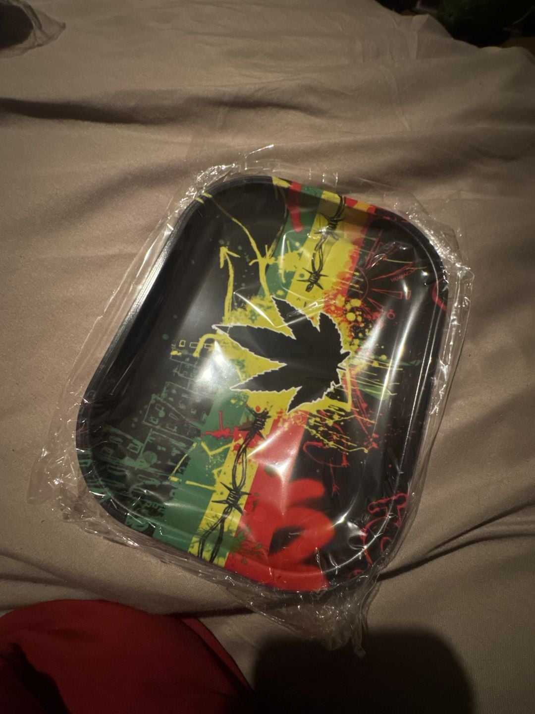 Rasta Themed Metal Rolling Tray with Cannabis Leaf Design 1