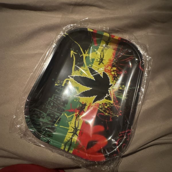 Rasta Themed Metal Rolling Tray with Cannabis Leaf Design
