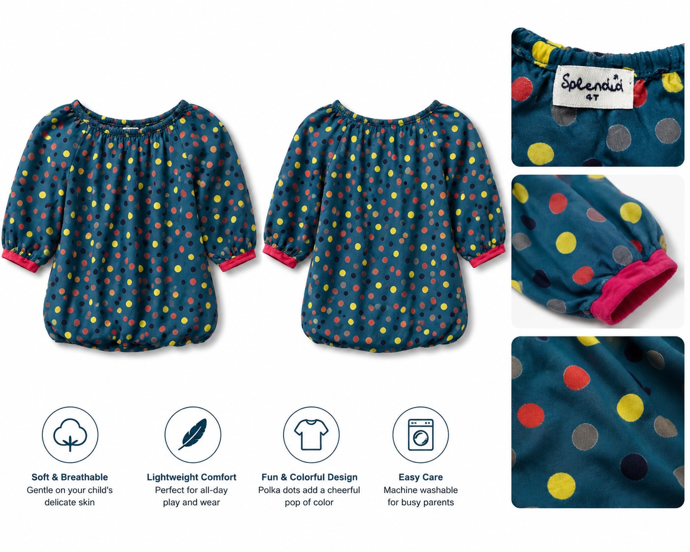 Splendid Girls Polka Dot Bubble Hem Long Sleeve Top 1
