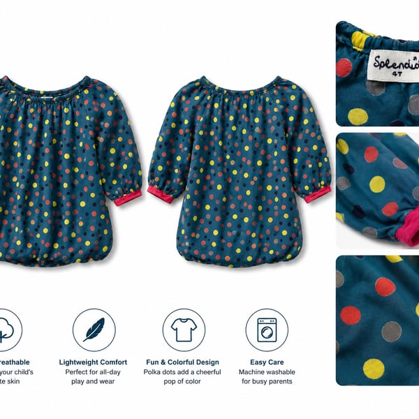 Splendid Girls Polka Dot Bubble Hem Long Sleeve Top