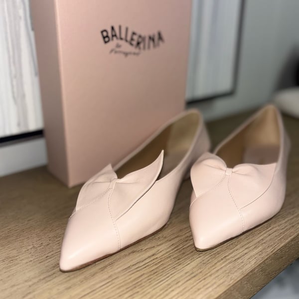Ferragamo Gwen Pointed-Toe Leather Ballet Flats in Pink